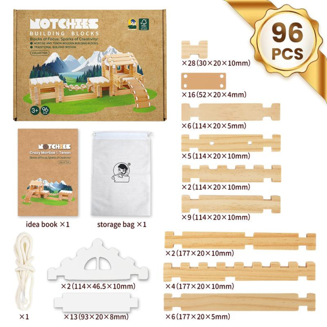 96pcs Montessori Wooden Building Blocks Set